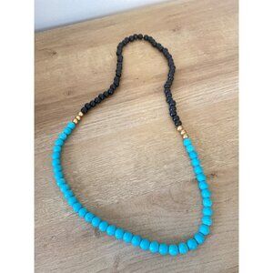 Stone/Wood Beaded Necklace With Turquoise, Black, & Gold Beads